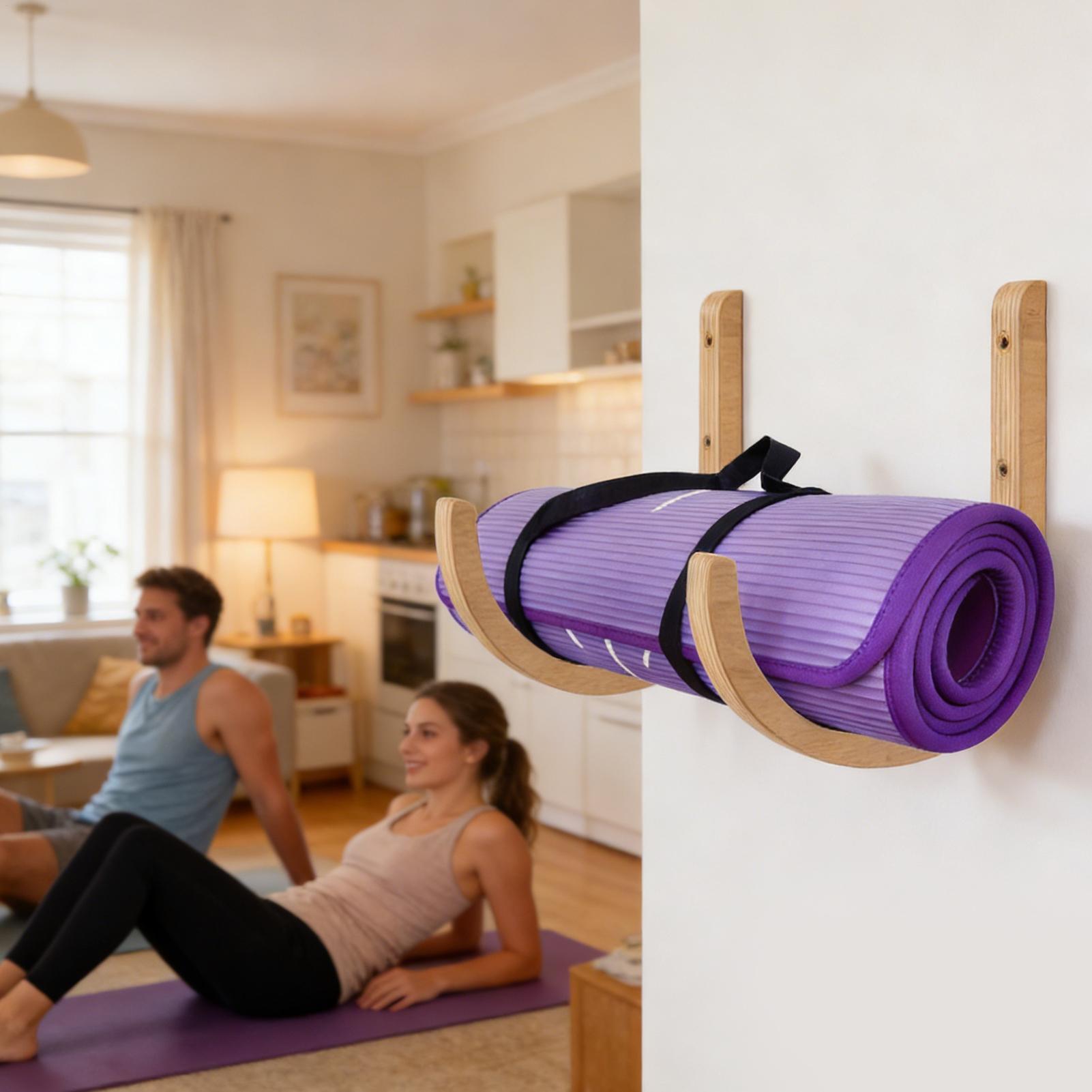 Home Gym Yoga Storage - Wooden Yoga Mat Holder Wall Mount,