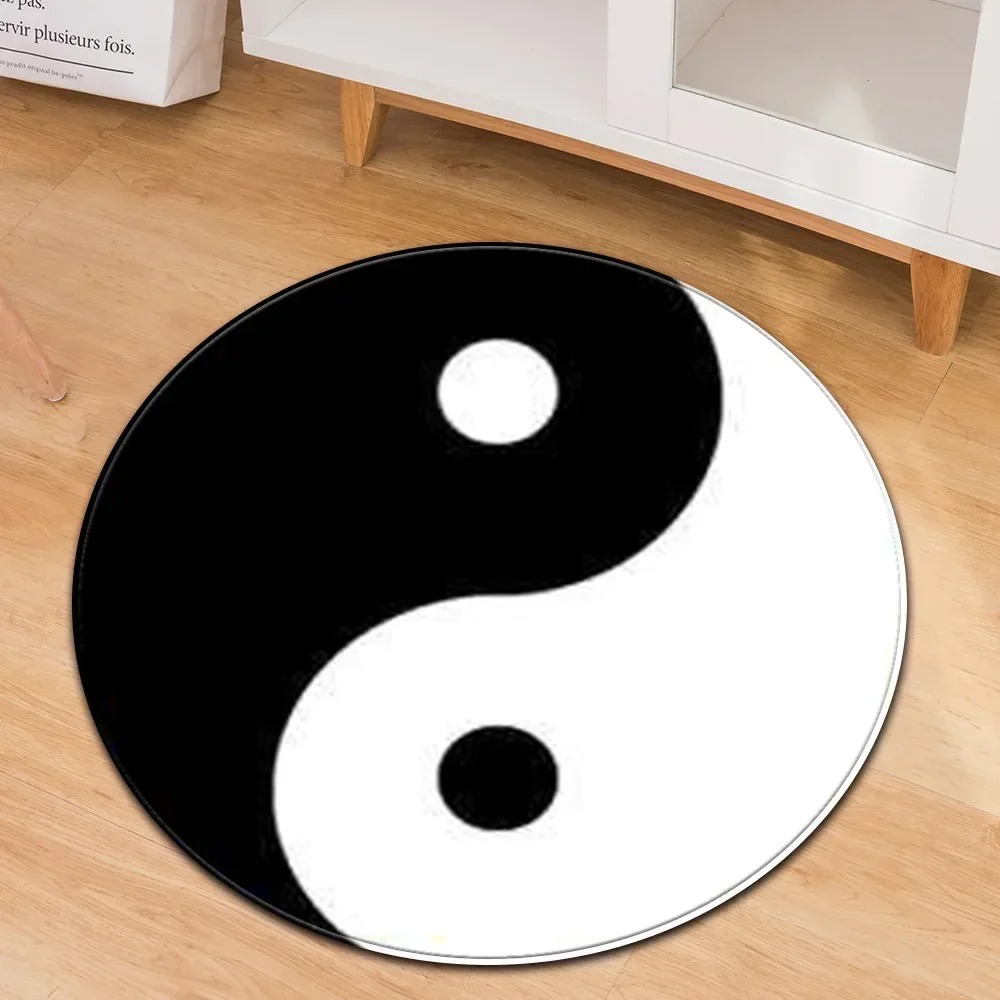 Home Gym On Carpet - Yin Yang Taiji Round Rug Flower