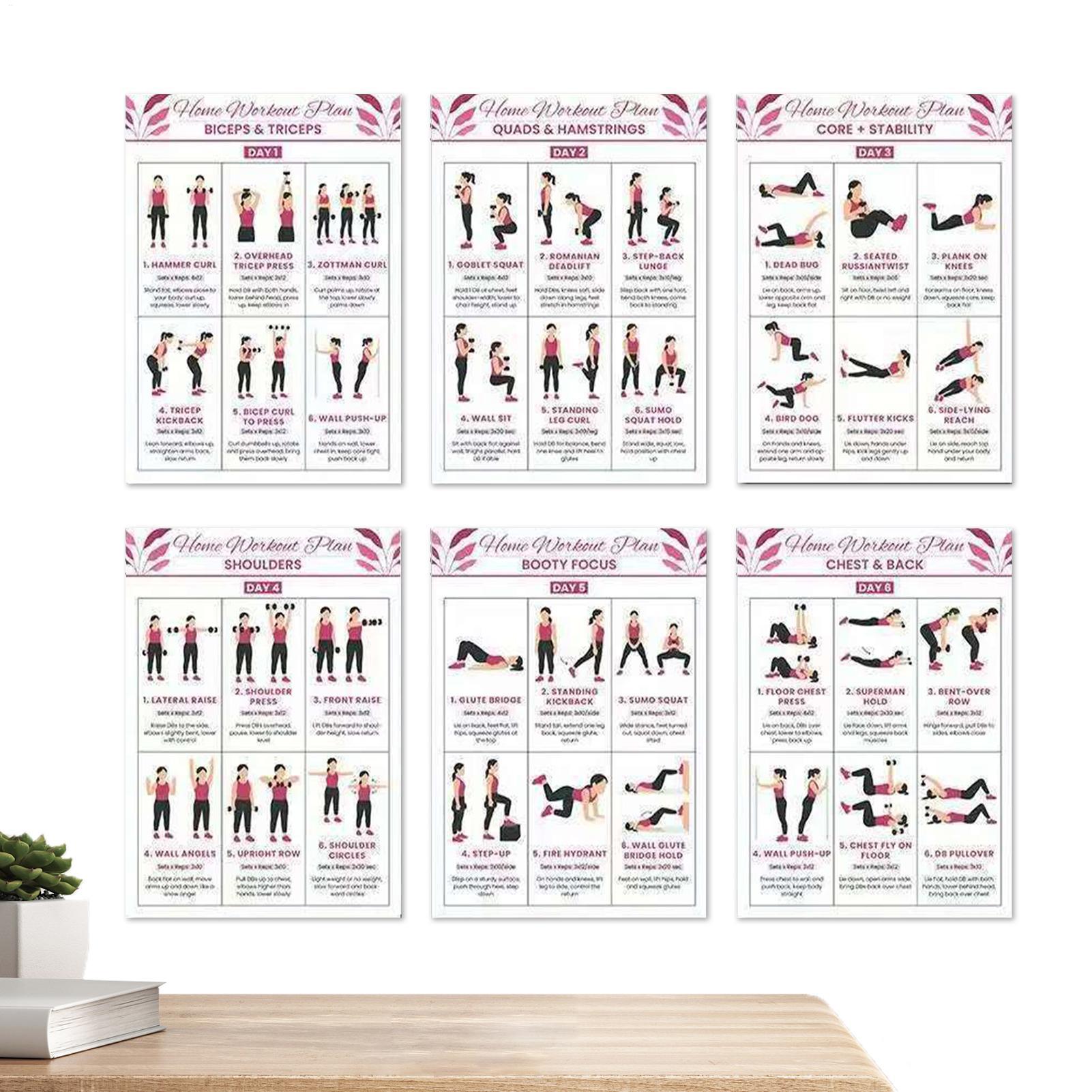 Home Gym Guide - Workout Poster 6 Pieces Full Body
