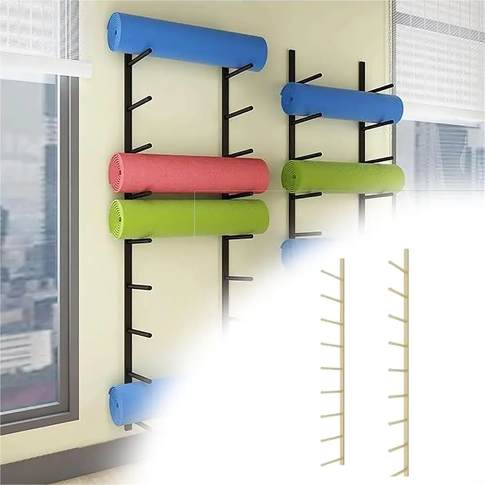 Home Gym Gold - Gold 9-Tier Wall-Mounted Yoga Mat Rack,
