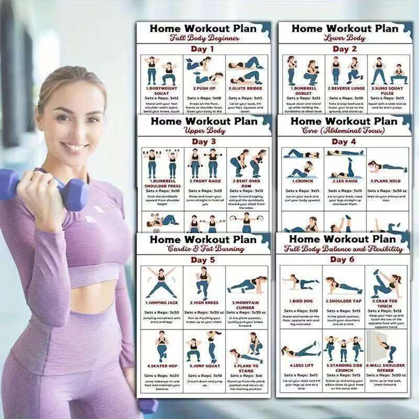 Home Gym Guide - 6pcs Yoga Dumbbell Stretching Workout Poster
