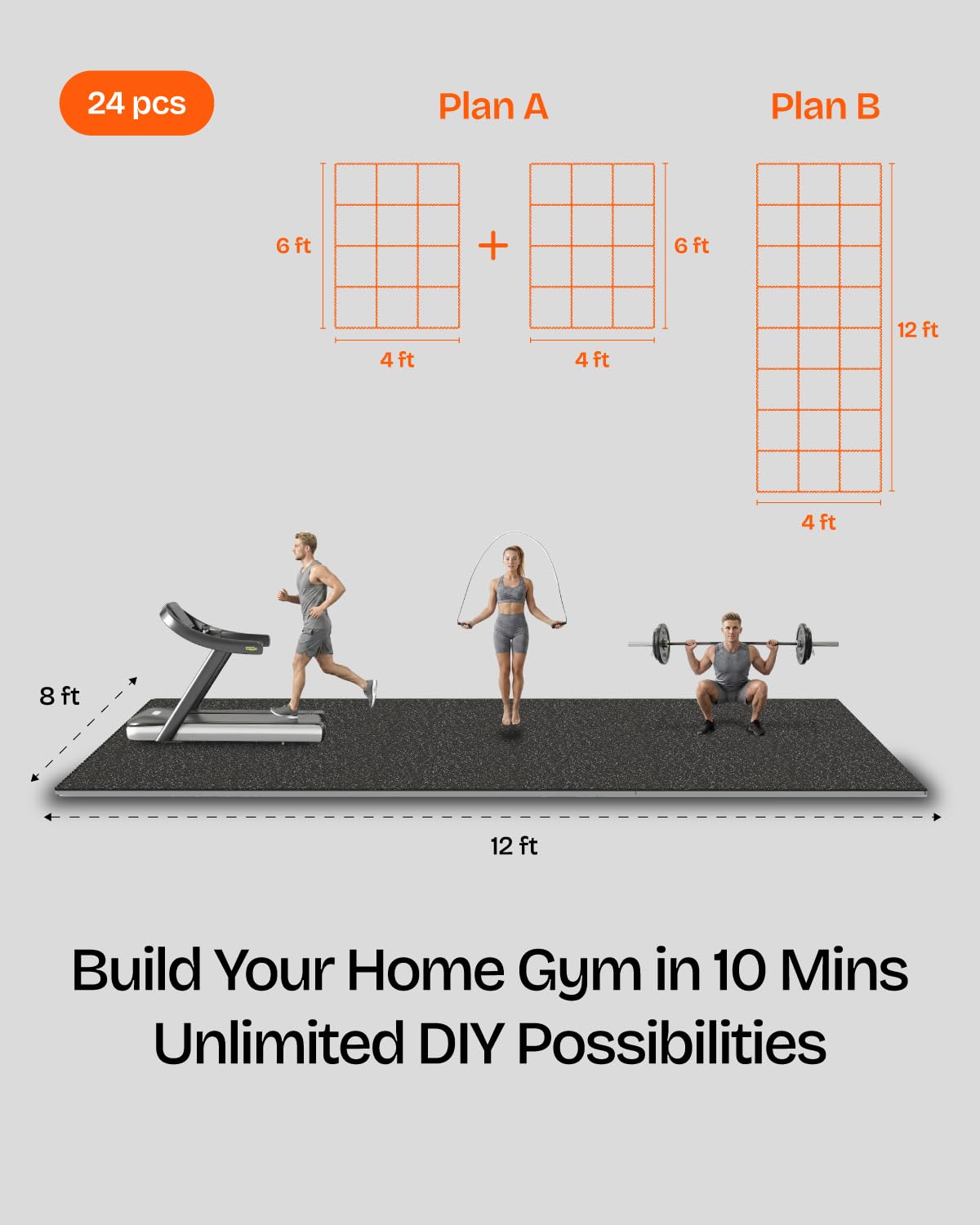 0.6in Thick 96 Sq.Ft Gym Floor - Home Gym Rubber Flooring 评论和价格