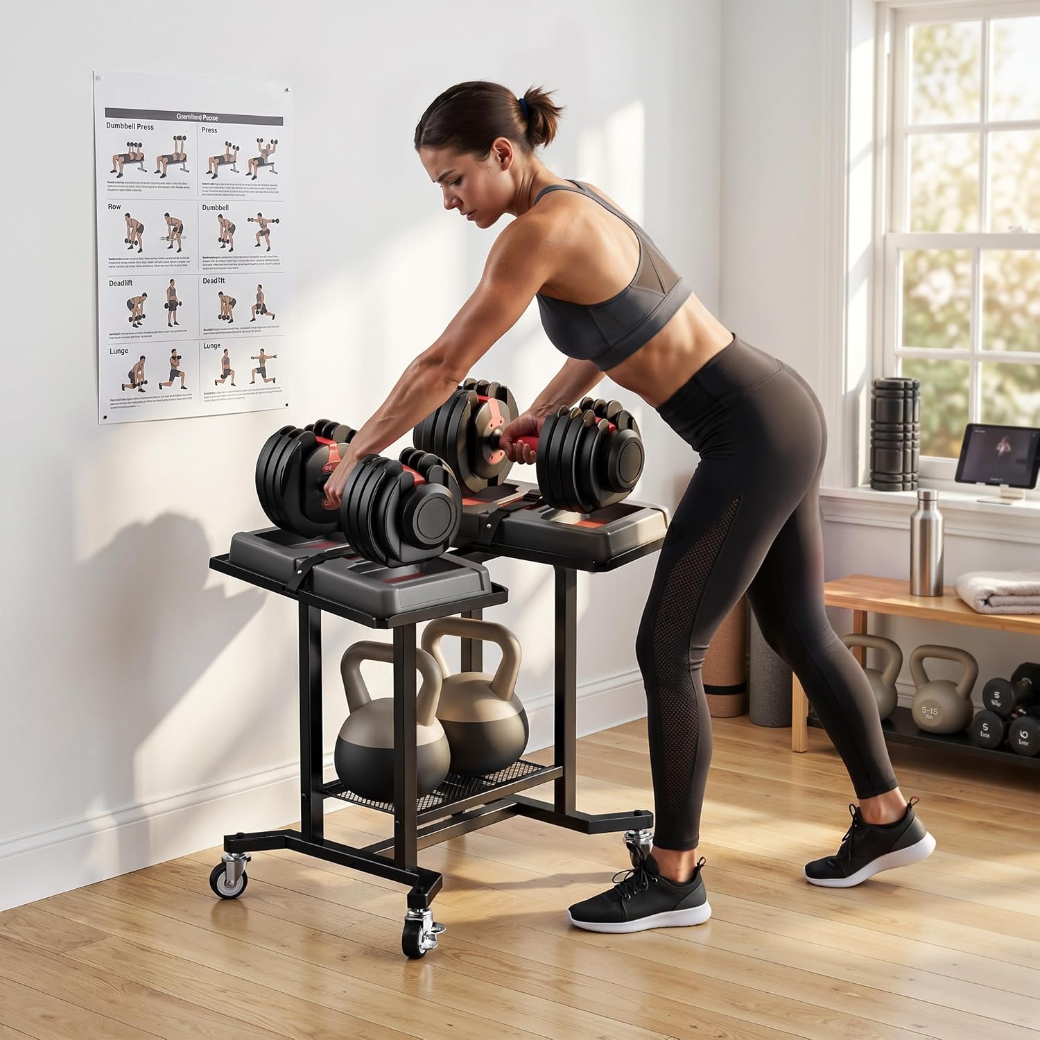 Adjustable Dumbbell Rack Stand - Home Gym Rubber Flooring 评论和价格