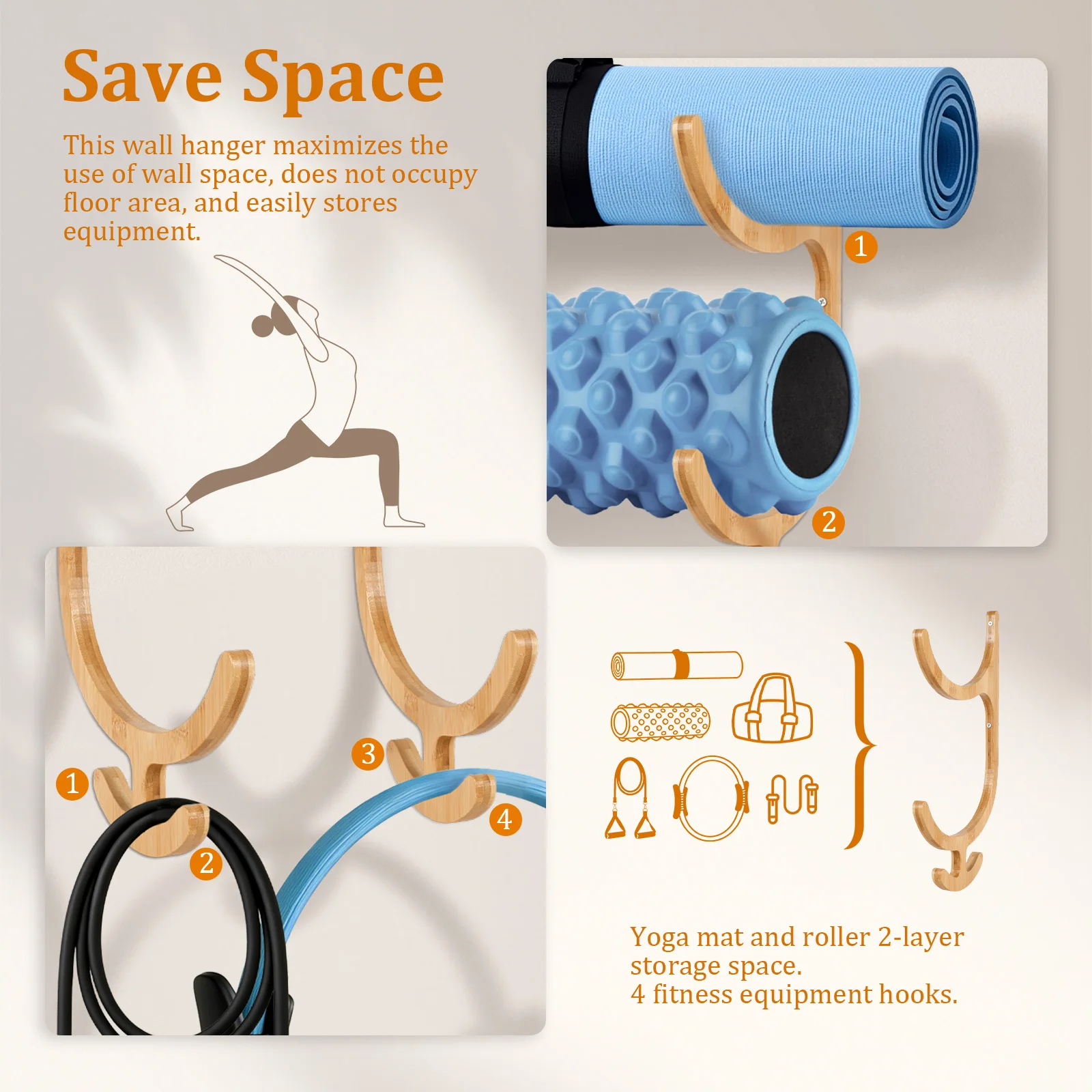 2Pcs Yoga Mat Storage Rack Wal - Home Gym On Carpet 评论和价格